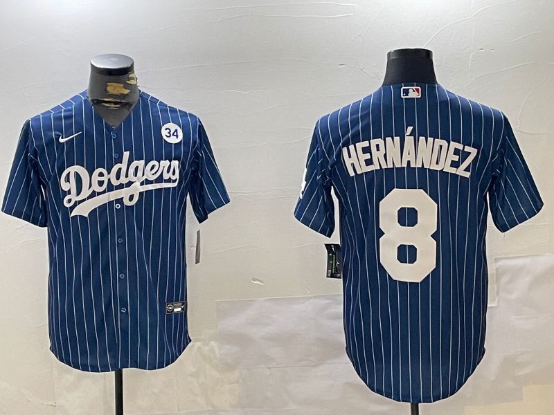 Men Los Angeles Dodgers 8 Hernandez Blue Stripe Game 2024 Nike MLB Jersey style 11201